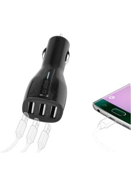 14226 TECAR3USB41A 5 W 3 USB Çıkışlı Çakmaklığa Takılan Araç Şarj Cihazı Siyah