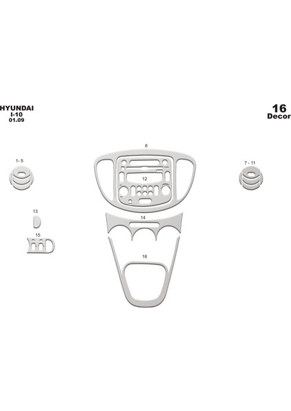 Meriç® Hyundai I10 Ön Torpido Kaplama Maun 16 Parça 2008-2012