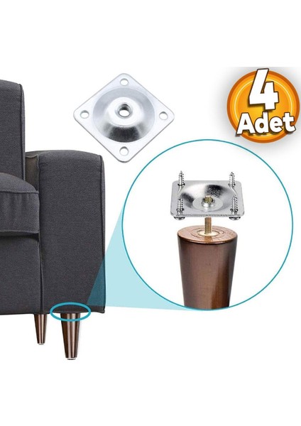 Mobilya Baza Koltuk Zigon Ayağı Metal Bağlantı Aparatı Düz Ayakları Tabanı M8 Civatalı (4 Adet)