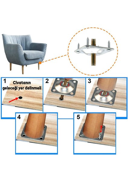 Mobilya Baza Koltuk Zigon Ayağı Metal Bağlantı Aparatı Düz Ayakları Tabanı M8 Civatalı (4 Adet) fırsatları