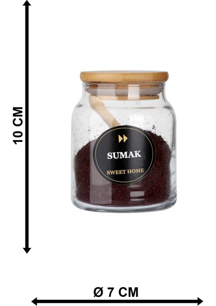 Etiketli Bambu Kapaklı ve Kaşıklı Lüx Baharat Takımı 300 ml 6'lı