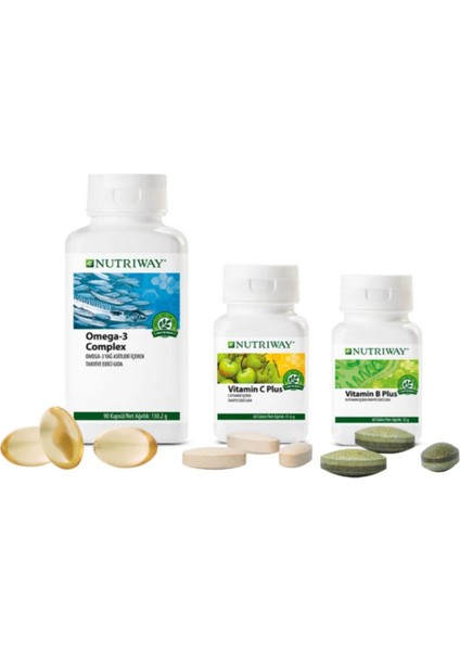 Nutriway Nutrıway™ ile Zindeliğinizi Artırmaya Destek Seti Omega 3+Vitamin C+Vitamin B