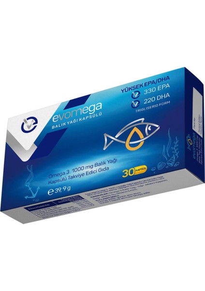 Evopharma Evomega Balık Kapsülü Gıda Takviyesi 30 Kapsül