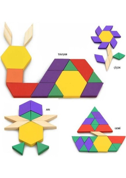 Sepetegelsin Ahşap 125 Parça Blok Tangram Puzzle