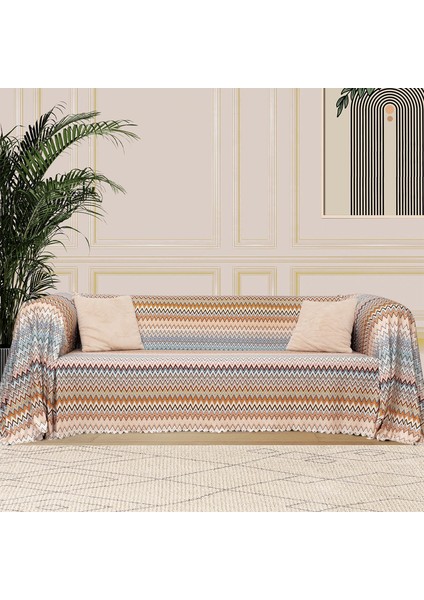Softmicro Zikzak Desenli 180X300 cm Koltuk Örtüsü Şalı, Kanepe Örtüsü, Tv Battaniyesi Çok Renkli