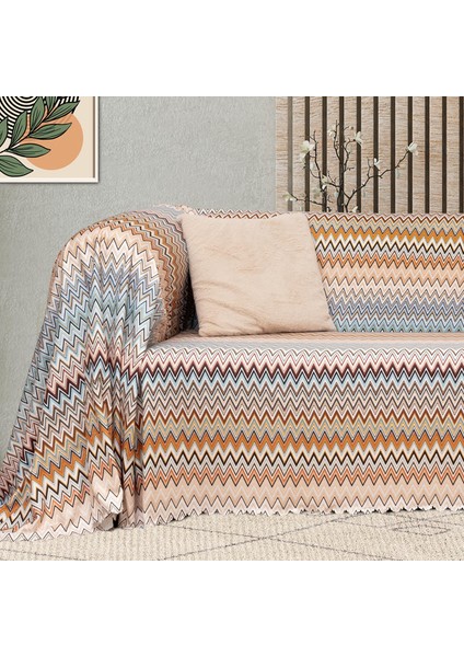 Softmicro Zikzak Desenli 180X300 cm Koltuk Örtüsü Şalı, Kanepe Örtüsü, Tv Battaniyesi Çok Renkli