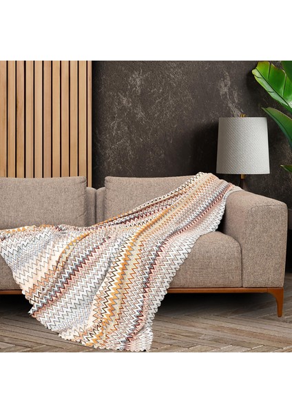 Softmicro Missoni Zikzak Desenli 130X180 cm Koltuk Örtüsü Şal, Kanepe Örtüsü, Tv Battaniyesi Çok Renkli