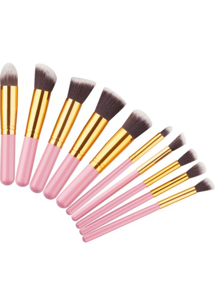 Pro 10 Adet Makyaj Fırçaları Set Allık Temel Kozmetik Kabuki Fırça +Toz Puf - Pembe Altın (Yurt Dışından) modelleri