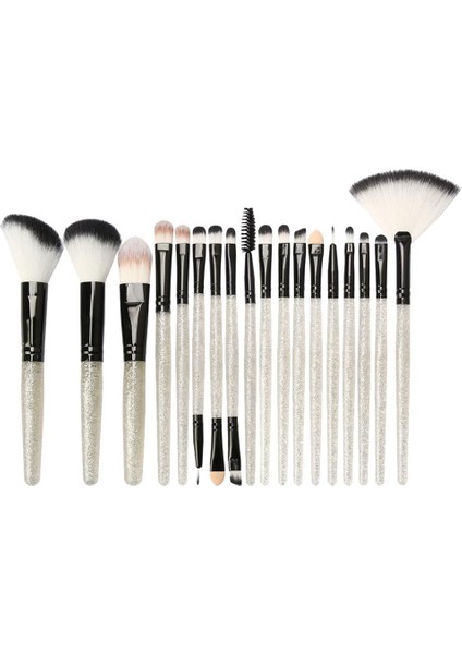 Makyaj Fırçaları 18 Adet Profesyonel Kozmetik Kit Vakfı Allık Fırçaları Seti - Silver -Black (Yurt Dışından)