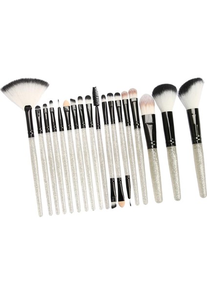 Makyaj Fırçaları 18 Adet Profesyonel Kozmetik Kit Vakfı Allık Fırçaları Seti - Silver -Black (Yurt Dışından)