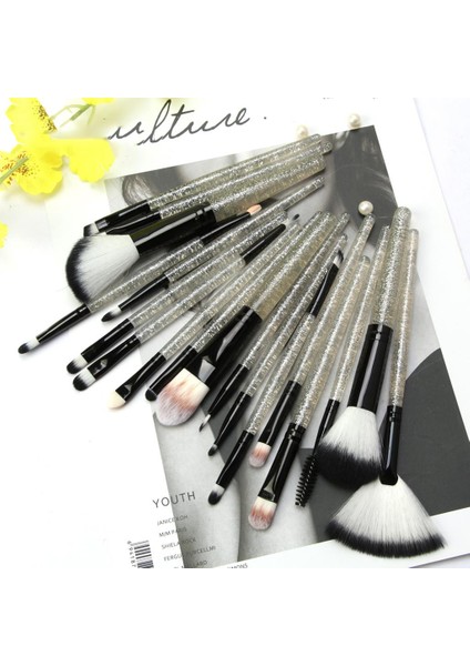 Makyaj Fırçaları 18 Adet Profesyonel Kozmetik Kit Vakfı Allık Fırçaları Seti - Silver -Black (Yurt Dışından)