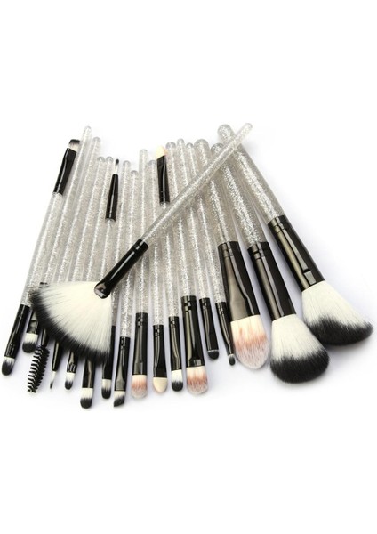 Makyaj Fırçaları 18 Adet Profesyonel Kozmetik Kit Vakfı Allık Fırçaları Seti - Silver -Black (Yurt Dışından)