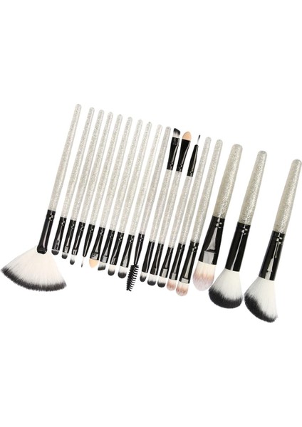 Makyaj Fırçaları 18 Adet Profesyonel Kozmetik Kit Vakfı Allık Fırçaları Seti - Silver -Black (Yurt Dışından)