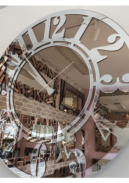 Silver Latin Bronze Model Gümüş Bronz Renk 50 Cm Dekoratif Aynalı Duvar Saati