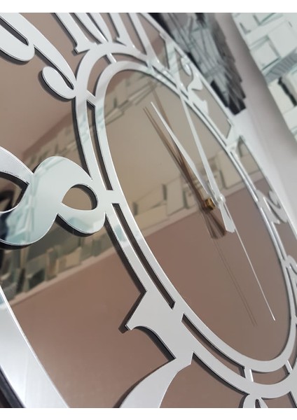 Silver Latin Bronze Model Gümüş Bronz Renk 50 Cm Dekoratif Aynalı Duvar Saati