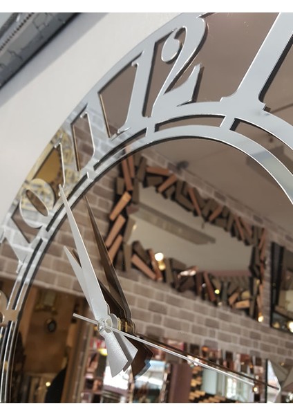 Silver Latin Bronze Model Gümüş Bronz Renk 50 Cm Dekoratif Aynalı Duvar Saati