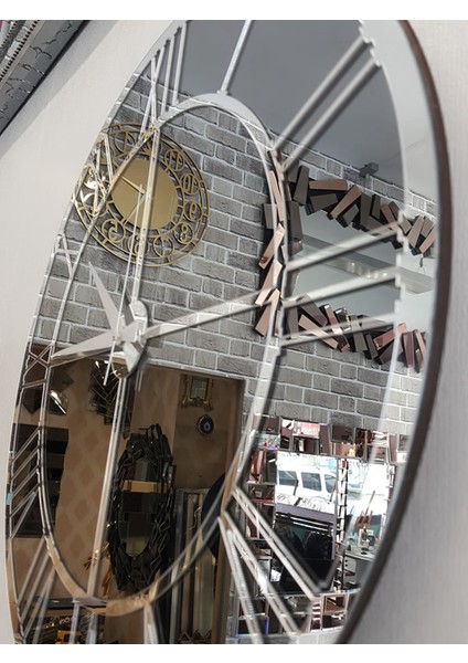 Silver Smoked Model Gümüş Füme Renk 50 Cm Dekoratif Aynalı Duvar Saati