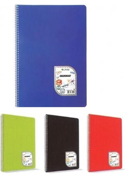 A4 Colormaxi Spiralli Defter Plastik Kapak Çizgili 60 Yaprak 4 Adet