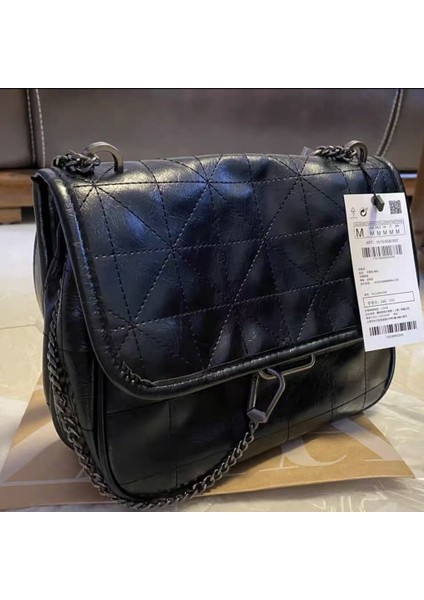 Wandering Çanta Yeni Moda Sonbahar Kış Kadın Çantası Siyah Vintage Omuz Çantası Crossbody Çanta Elmas Kareli Çanta Zincir Çanta El Çantası (Yurt Dışından)