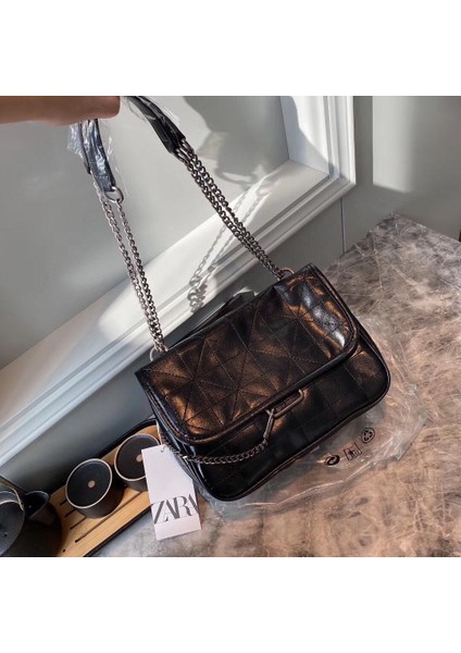 Wandering Çanta Yeni Moda Sonbahar Kış Kadın Çantası Siyah Vintage Omuz Çantası Crossbody Çanta Elmas Kareli Çanta Zincir Çanta El Çantası (Yurt Dışından)