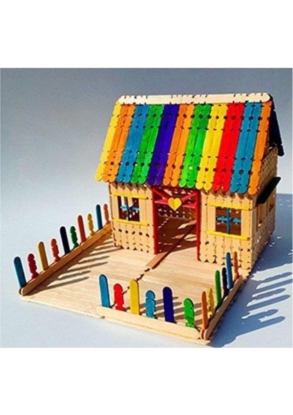 50 Adet Geçmeli Ahşap Renkli Dil Çubuğu - Eklemeli Dondurma Çubuğu