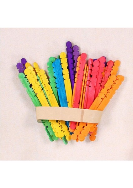50 Adet Geçmeli Ahşap Renkli Dil Çubuğu - Eklemeli Dondurma Çubuğu fiyatları