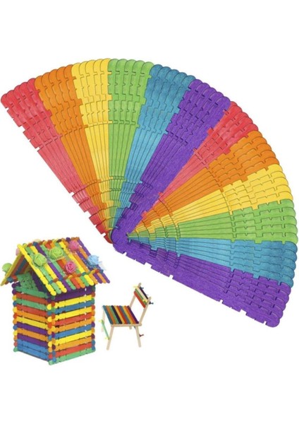 50 Adet Geçmeli Ahşap Renkli Dil Çubuğu - Eklemeli Dondurma Çubuğu modelleri