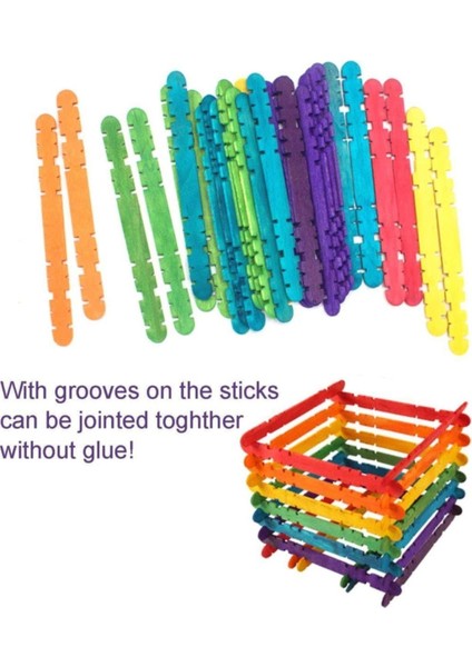 50 Adet Geçmeli Ahşap Renkli Dil Çubuğu - Eklemeli Dondurma Çubuğu fırsatları