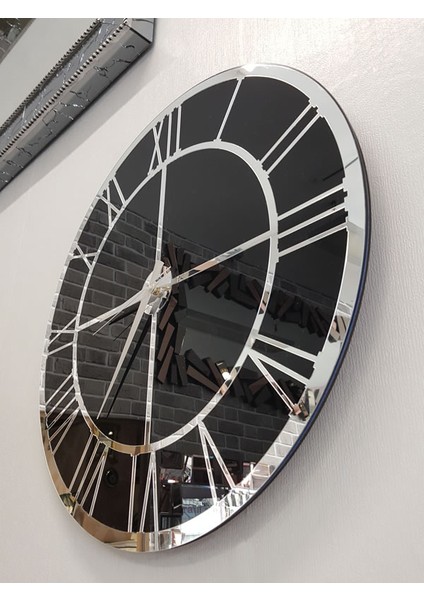 Silver Black Model Gümüş Siyah Renk 50 Cm Dekoratif Aynalı Duvar Saati