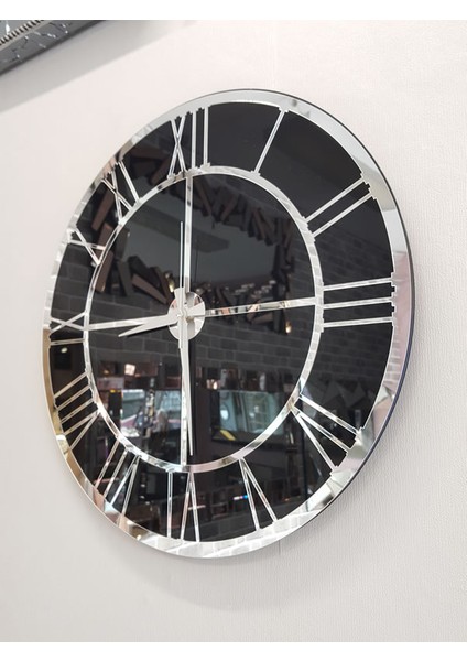 Silver Black Model Gümüş Siyah Renk 50 Cm Dekoratif Aynalı Duvar Saati