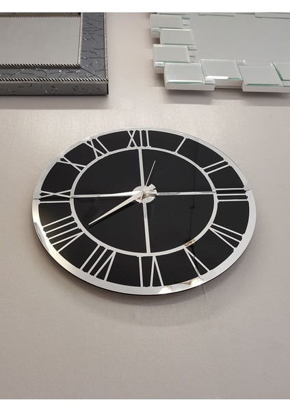 Silver Black Model Gümüş Siyah Renk 50 Cm Dekoratif Aynalı Duvar Saati