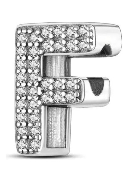 Gümüş S925 Damgalı F Harfi Zirkon Taşlı Charm