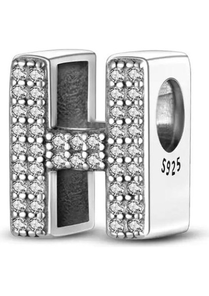 Gümüş S925 Damgalı H Harfi Zirkon Taşlı Charm