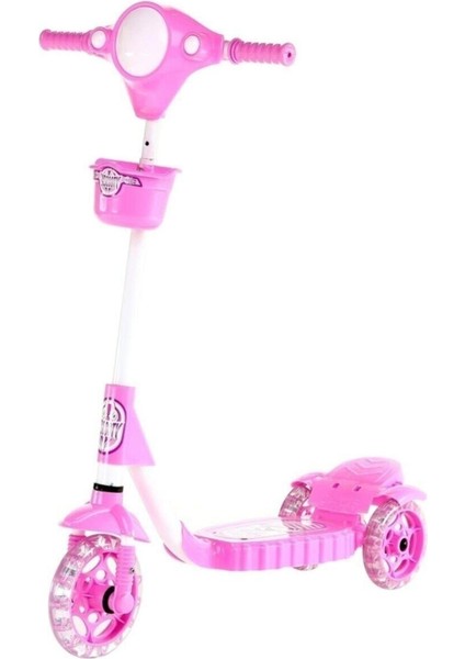 Silikon 3 Tekerlekli Frenli Pembe scooter