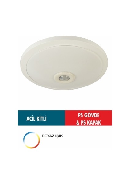 18W Ledli Sensörlü Acil Kitli Tavan Armatürü (Ps Gövde & Ps Kapak) NV004.33