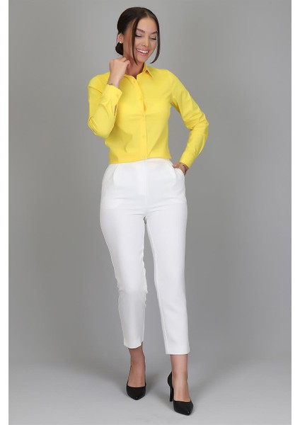 Sweetness Kadın Sarı Likralı Uzun Kol Pamuklu Klasik Gömlek fırsatları
