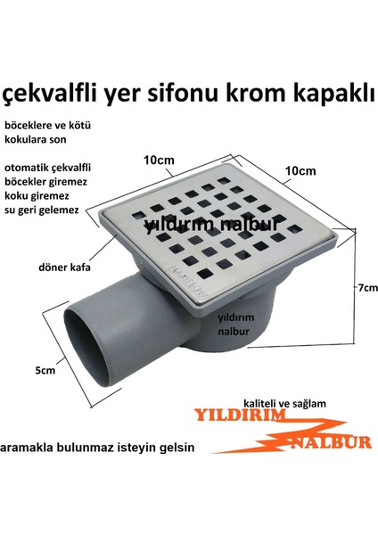 Yersifonu 15X15X50 Krom Paslanmaz Yandan Çıkış Klapalı Yer Sifonu Çekvalfli fiyatları