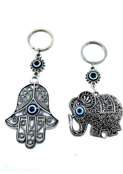 Nazar Boncuğu Metal Fatıma/hamse Eli +Fil Anahtarlık Seti Hediyelik Aksesuar