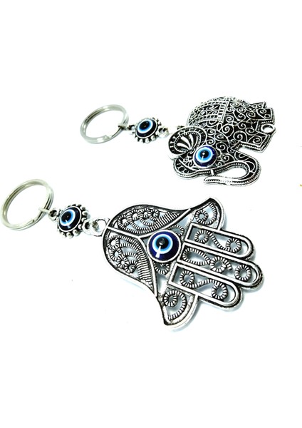 Nazar Boncuğu Metal Fatıma/hamse Eli +Fil Anahtarlık Seti Hediyelik Aksesuar fiyatları