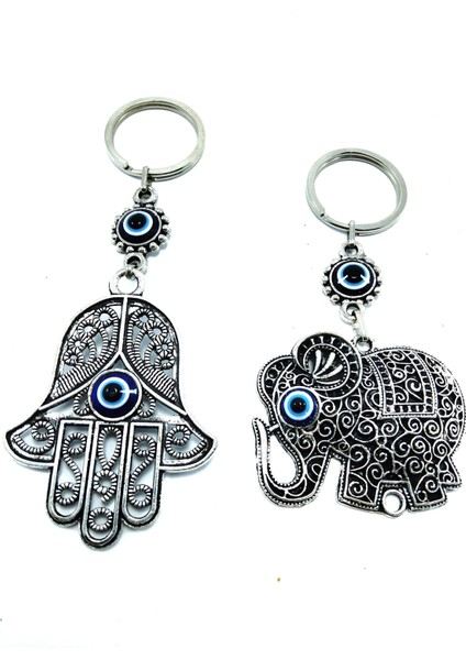 Nazar Boncuğu Metal Fatıma/hamse Eli +Fil Anahtarlık Seti Hediyelik Aksesuar modelleri