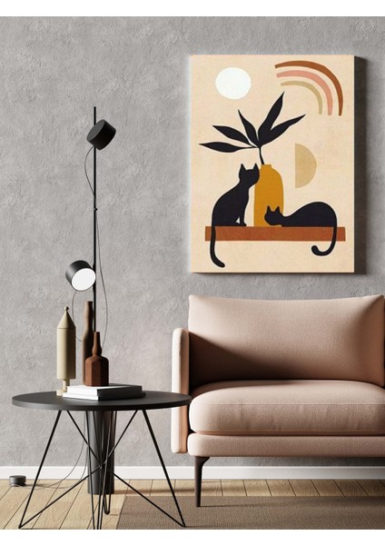 Kanvas Tablo Kediler Vazo ve Gökkuşağı Temalı 77