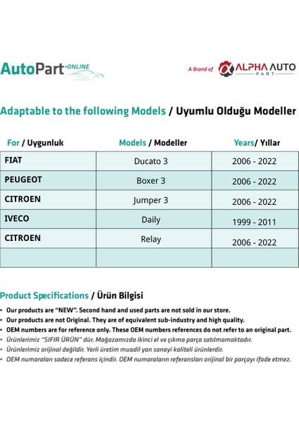 Alpha Auto Part Fiat Ducato3,Peugeot Boxer3,Citroen Jumper3 için Çamurluk Sinyal Lambası 4'lü