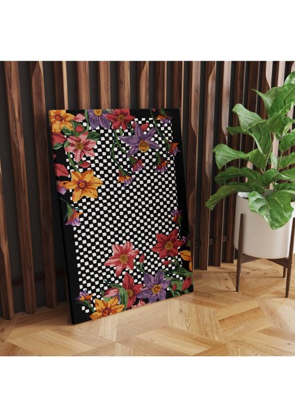 Kanvas Tablo floret Black White 1501 Çiçek Dama Desen Siyah Beyaz