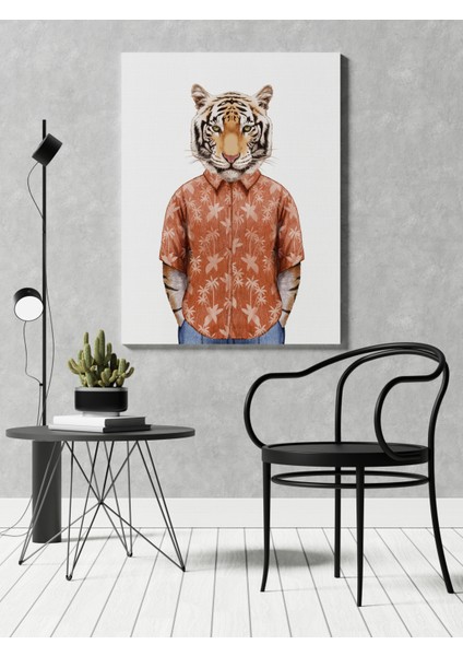 Kanvas Tablo Turuncu Gömlekli Panter Hayvan Temalı 161
