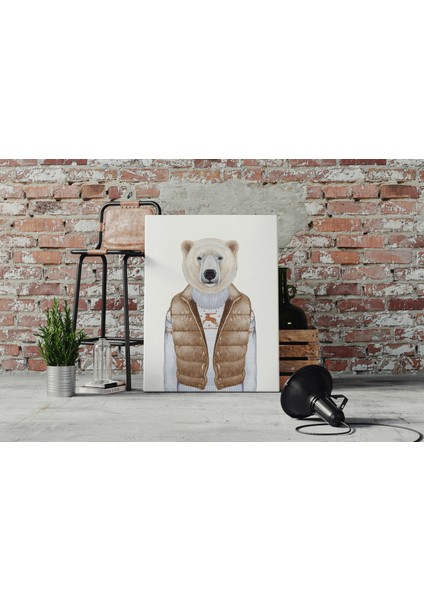 Kanvas Tablo Kahverengi Yelekli Boz Ayı Hayvan Temalı 163