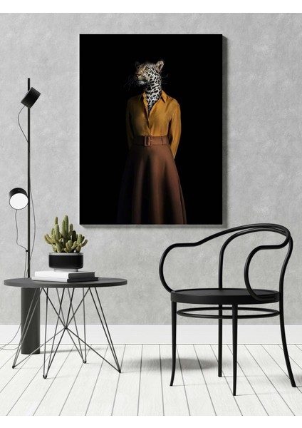 Kanvas Tablo Kahve Rengi Etekli ve Sarı Gömlekli Kaplan 201 fiyatları
