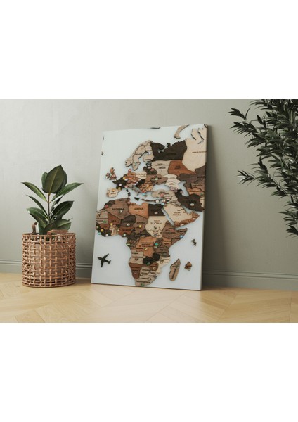 Kanvas Tablo Ahşap Görünümlü Dünya Haritası 104