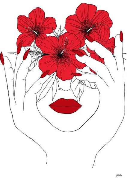 Kanvas Tablo Kırmızı Kadın Silüeti ve Çiçekler Temalı 70 fiyatları