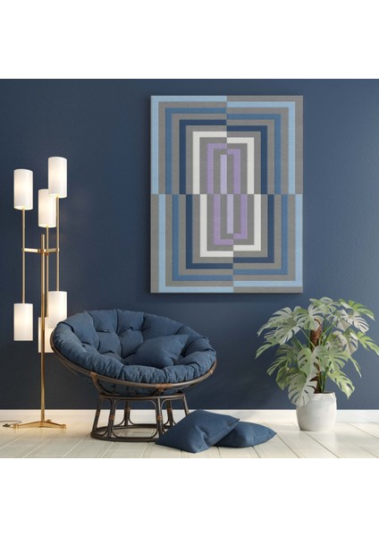 Kanvas Tablo Çizgili Modern Mavi Lacivert Mor 154