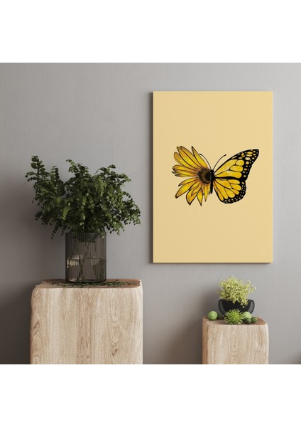 Kanvas Tablo Sarı Papatya ve Kelebek Temalı 91